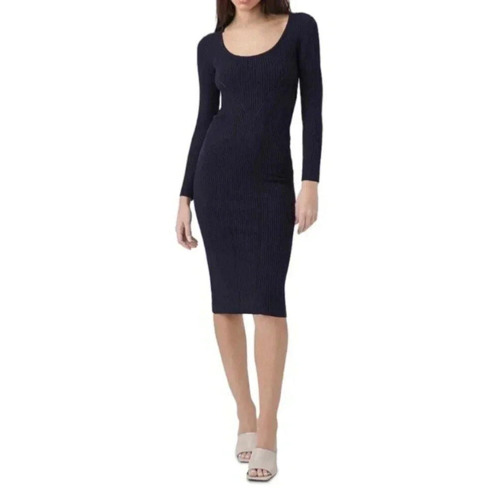 French Connection Long Sleeve Simone Knit Dress Navy Blue Size Small